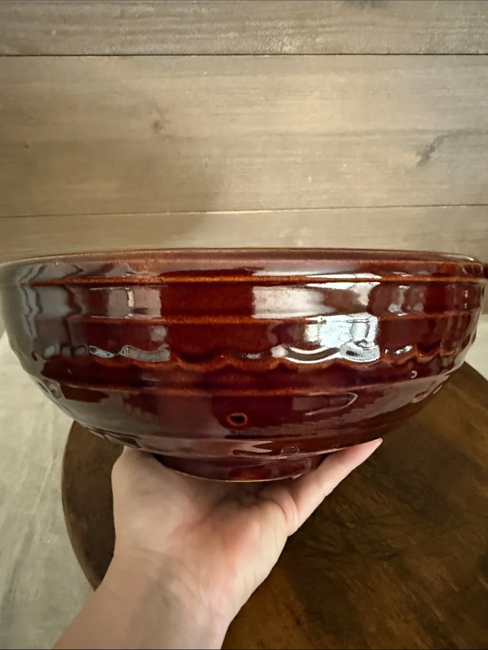 ❤️Vintage Marcrest Daisy Dot Brown Stoneware Mixing Bowl 10” USA